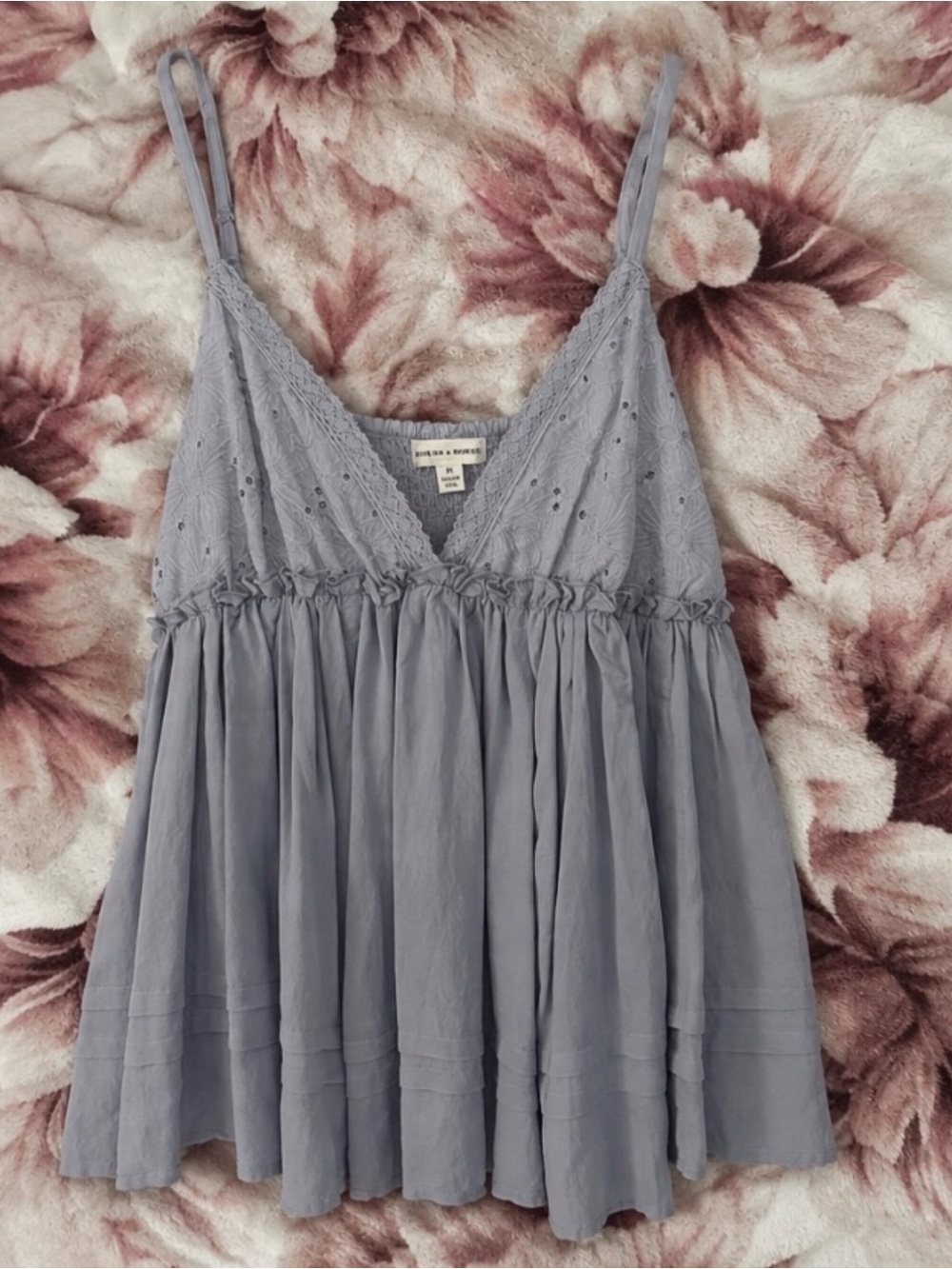 love on a hanger Dusty Blue Lace-Trim Spaghetti Strap Tank